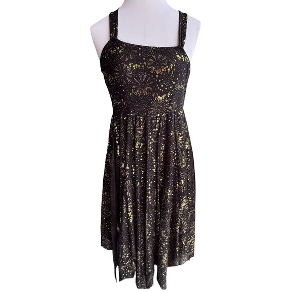 Revolution Black w/Gold Sequin Dance Dress Costume Sz MA FireFlies‎ Crisscross - Picture 1 of 16
